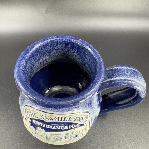 Deneen Pottery Hand Made Coffee Mug Cup USA Blue Drip Glaze The Sawmill Inn Mug - Picture 10 of 12